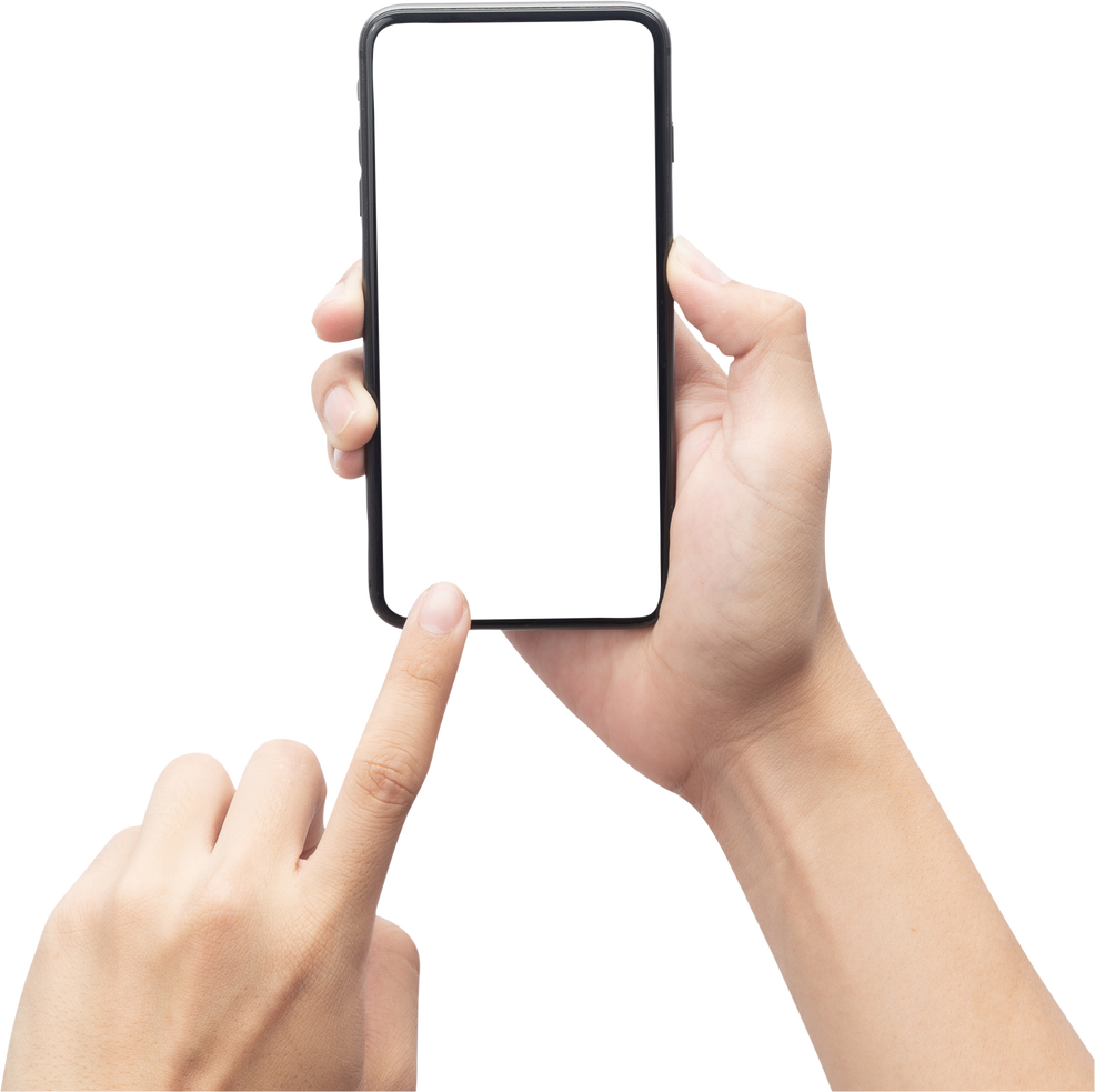 Hand using smartphone with blank screen, Cutout